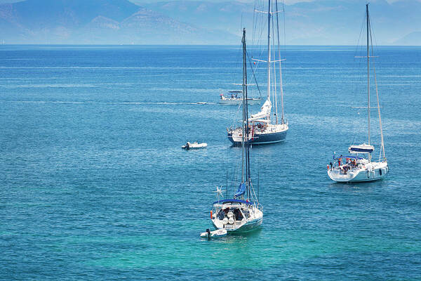 Water's Edge Poster featuring the photograph Yachts In Corfu by Gosiek-b