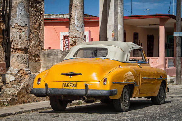 Cojimar Poster featuring the photograph Yellow car in Cuba by Marzena Grabczynska Lorenc