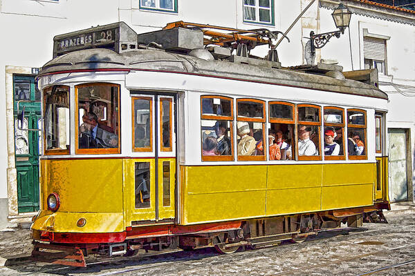 Lisbon Poster featuring the photograph Yellow Electric Trolly of Lisbon by David Letts