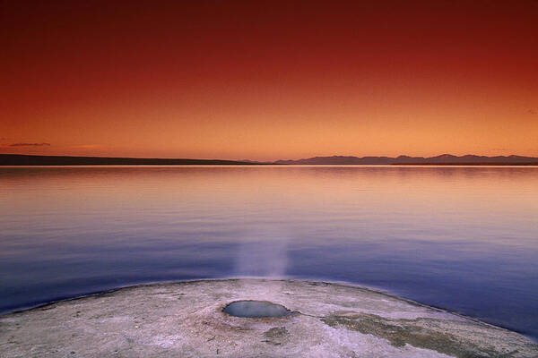 Yellowstone Poster featuring the photograph Yellowstone Lake and Geyser by Rich Franco