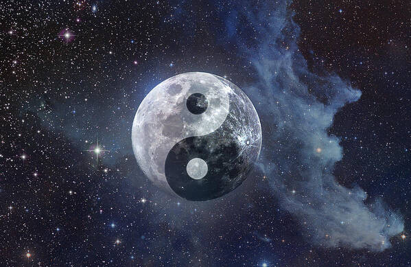 Moon Poster featuring the digital art Yin Yang Moon by Kitty Bitty