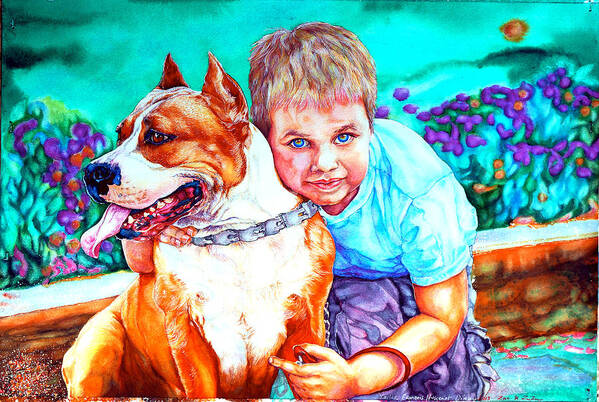 Pit Bull Poster featuring the painting Zac and ZuZu by Xavier Francois Hussenet