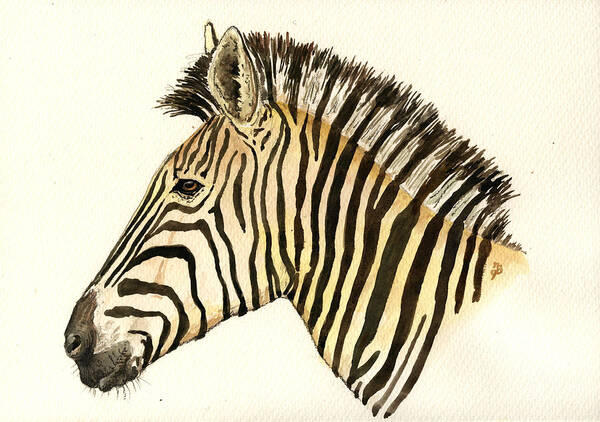 Zebra Poster featuring the painting Zebra head study by Juan Bosco