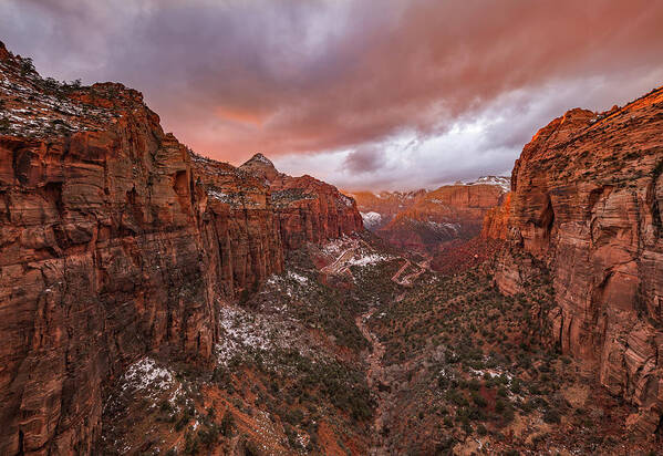 Valley Poster featuring the photograph Zion Np -- Overlook Sunset by April Xie
