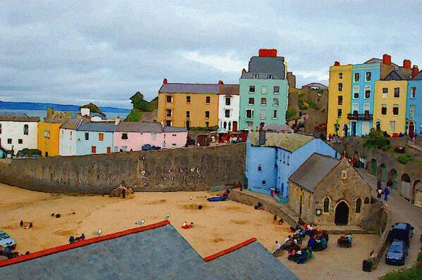 Tenby Poster featuring the photograph Tenby Village and Castle Wall #1 by Tam Ryan