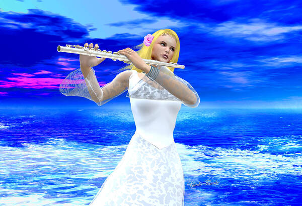 Flute Poster featuring the digital art A Girl Playing Flute by Yuichi Tanabe