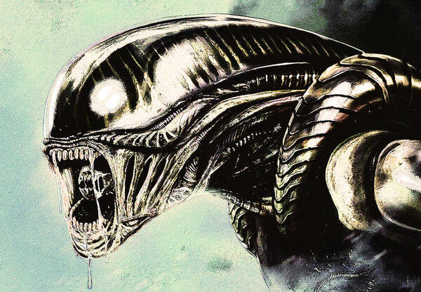 Drawings Poster featuring the drawing Alien by Jeff DOttavio