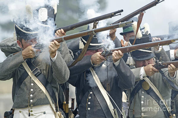 War Of 1812 Poster featuring the photograph American Infantry Firing by JT Lewis