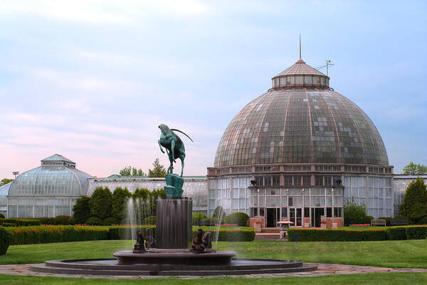 Detroit Poster featuring the photograph Belle Isle Anna Scripps Whitcomb Conservatory and Leaping Gazelle Statue By Marshall Fredericks by Gordon Dean II