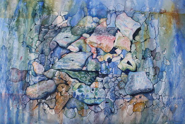 Stylized Under Water Still Life/landscape Poster featuring the painting Blue Creek Stones by Patsy Sharpe