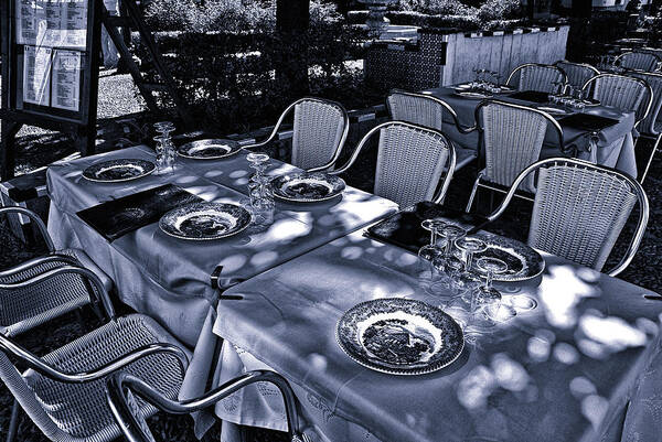 Madera Resturant Blue Table Modern Interpretation Poster featuring the photograph Blue Table by Rick Bragan