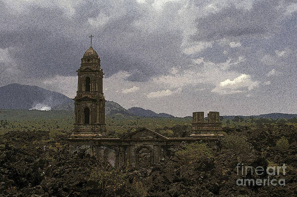 Mexico Poster featuring the photograph BURIED CHURCH Paricutin Mexico by John Mitchell
