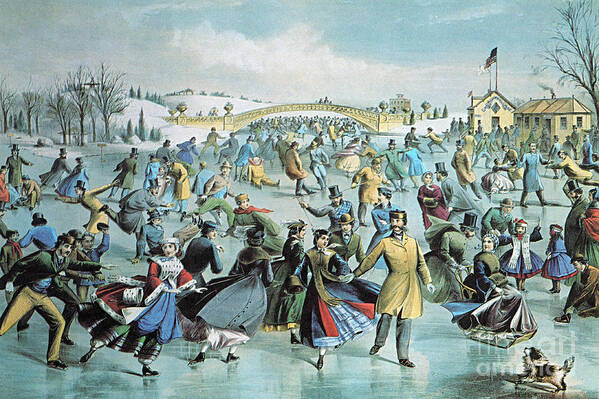 Currier & Ives Poster featuring the photograph Central Park Skating Pond New York by Photo Researchers