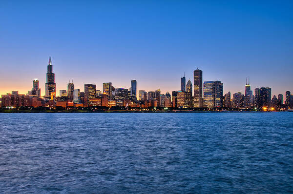 Chicago Poster featuring the photograph Chicago at Sunset by Mark Whitt