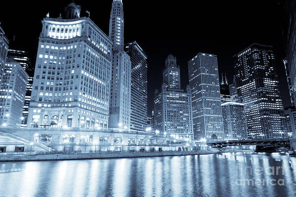 America Poster featuring the photograph Chicago Downtown Skyline at Night by Paul Velgos