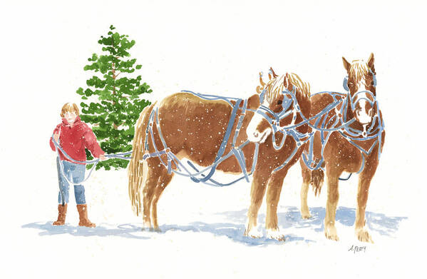 Horses Poster featuring the painting Christmas Horses by Audrey Peaty