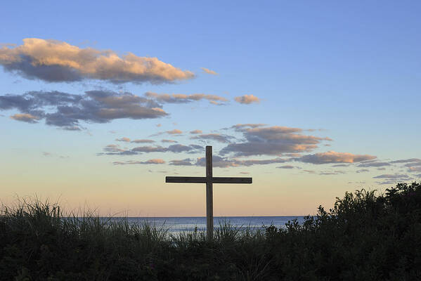 Ocean Grove Nj Cross On Beach Poster featuring the photograph Ocean Grove NJ Cross on Beach by Terry DeLuco