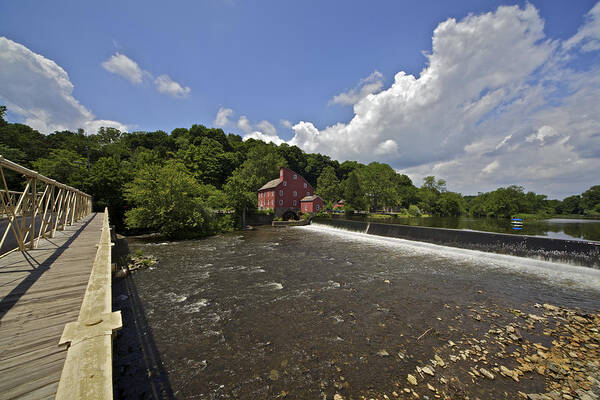 Attraction Poster featuring the photograph Faded Red Water Mill on the Dam of the Raritan River by David Letts