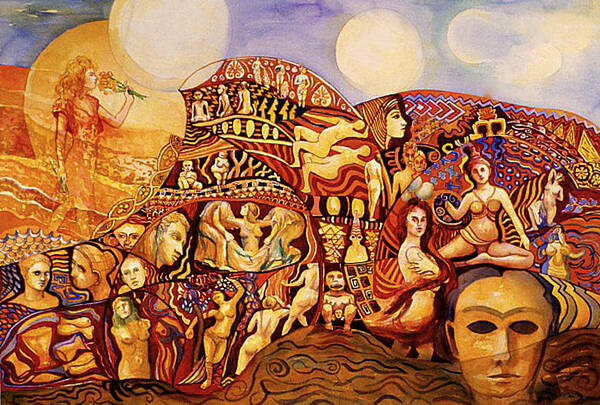 Ancient Feminine Archetypes Poster featuring the painting Female Journey by Nancy Wait