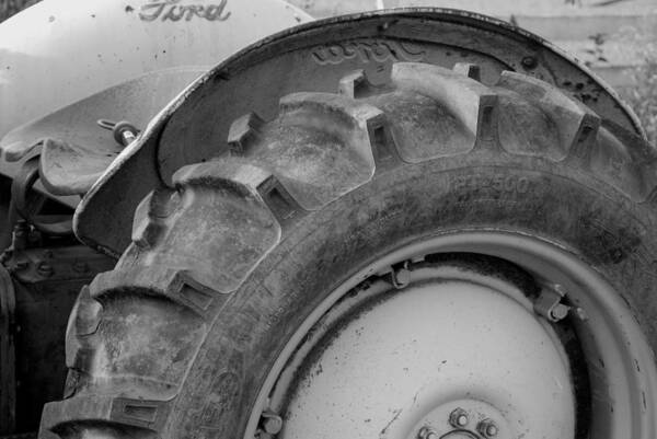 Ford Poster featuring the photograph Ford Tractor in Black and White by Jennifer Ancker