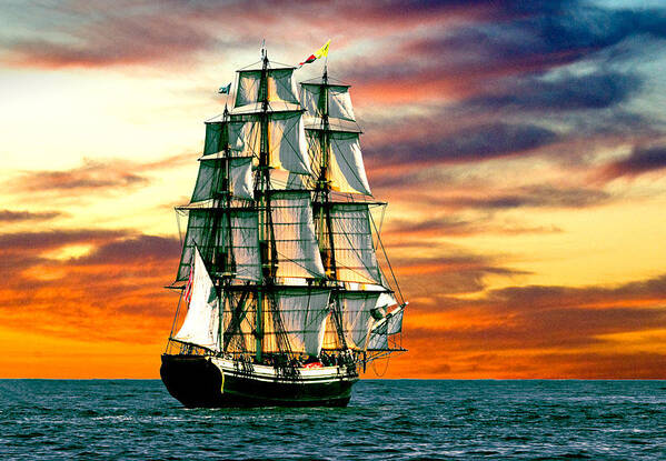 Tall Ship Poster featuring the photograph Friendship Sunset by Fred LeBlanc