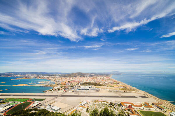Airport Poster featuring the photograph Gibraltar Airport Runway and La Linea Town by Artur Bogacki