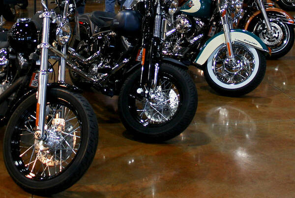 Harley Poster featuring the photograph Harley Wheels by Karen Harrison Brown