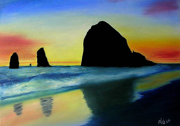Oregon Coast Poster featuring the painting Haystack Shadows by Mary Gaines