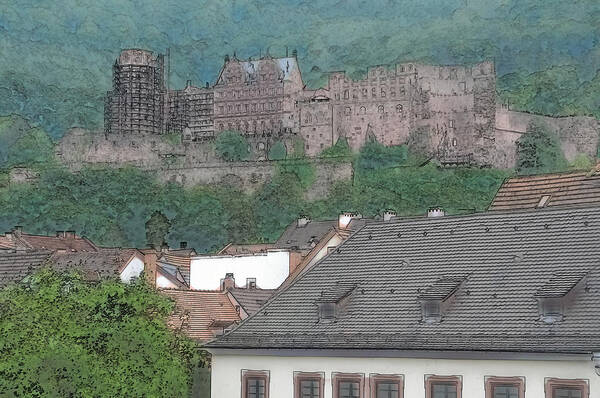 History Poster featuring the digital art Heidelberg Castle in Germany by Brandon Bourdages