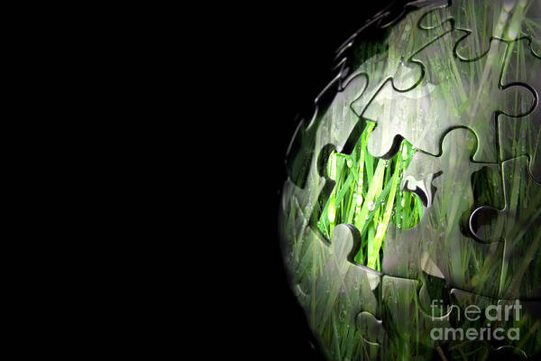 Global Poster featuring the photograph Jigsaw globe with grass inside by Simon Bratt