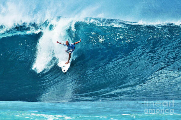 Kelly Slater Poster featuring the photograph Kelly Slater at Pipeline Masters Contest by Paul Topp