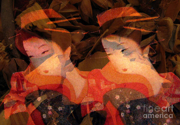 Oriental Poster featuring the mixed media Ladies with Ginkgo Leaves by Patricia Januszkiewicz