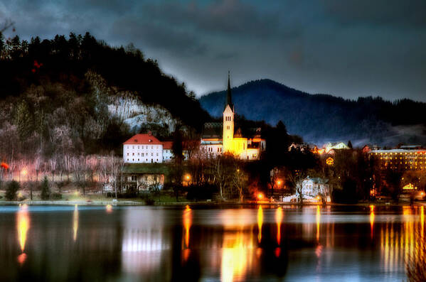 Slovenia Poster featuring the photograph Lake Bled. Church. Slovenia by Juan Carlos Ferro Duque