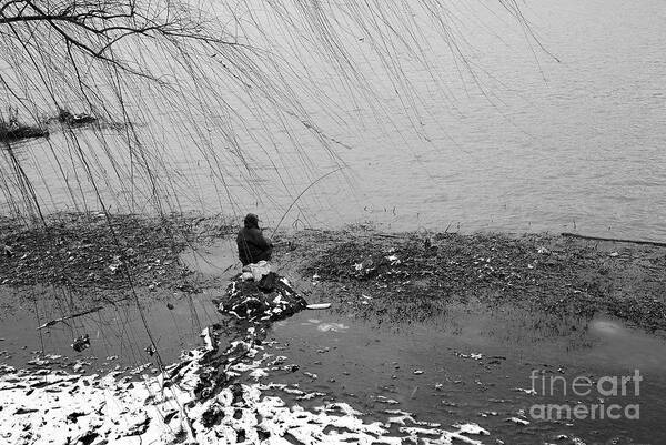 Lake Poster featuring the photograph Lake Fisherman in the Snow by Dean Harte