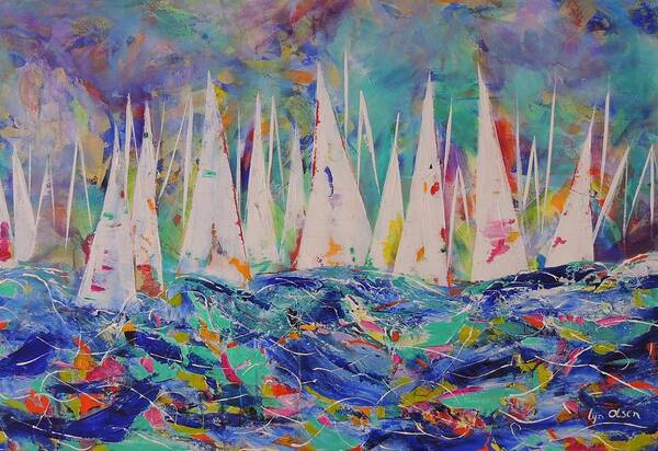 Sailing Poster featuring the painting Let The Race Begin by Lyn Olsen