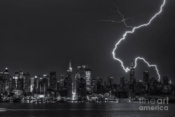 Clarence Holmes Poster featuring the photograph Lightning Over New York City VIII by Clarence Holmes