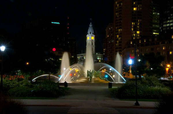 Fountain Poster featuring the photograph Logan Circle Fountain with City Hall at Night by Bill Cannon