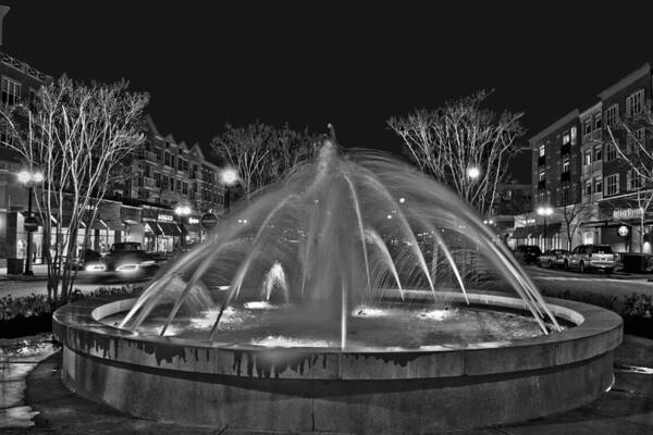Market Common Poster featuring the photograph Market Common Fountain Black and White by Bill Barber
