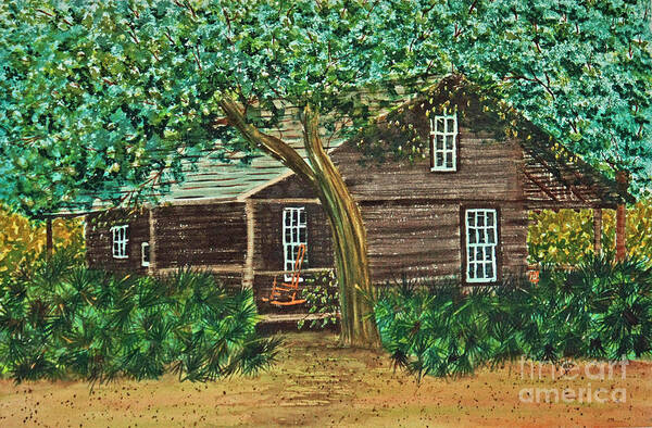 Landscape Poster featuring the painting McMullen-Coachman Log House by Terri Mills