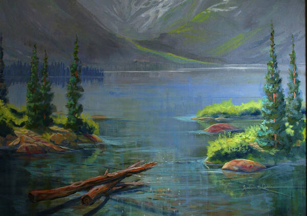 Misty Lake Poster featuring the painting Misty Lake by Heather Coen