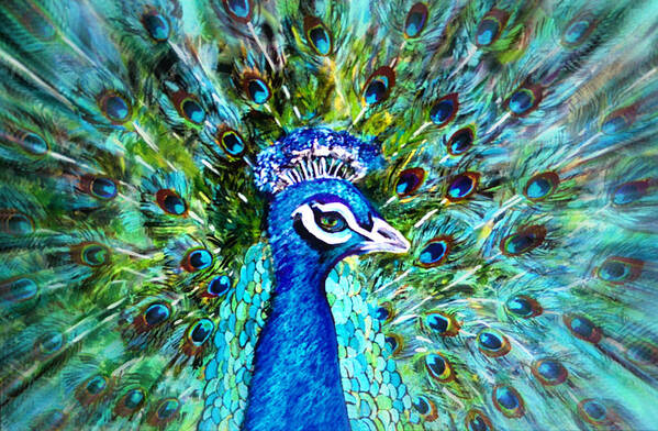 Peacock Poster featuring the mixed media Mr. Poppycock... by Tanya Tanski