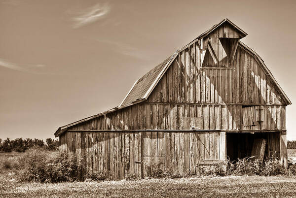 Old Poster featuring the photograph Old Barn in Sepia by Douglas Barnett