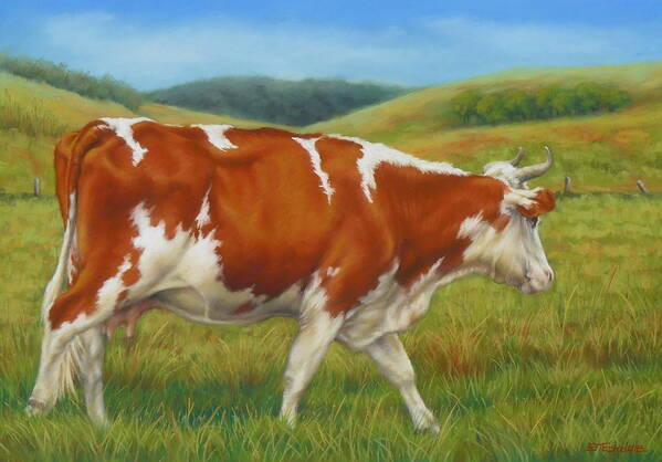 Cow Poster featuring the pastel On The Moove by Margaret Stockdale
