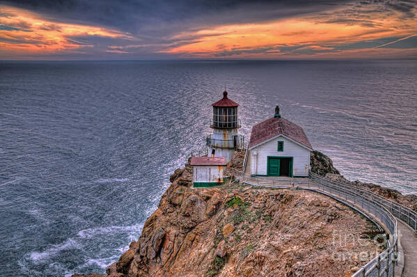 Point Reyes Lighthouse Poster featuring the photograph Point Reyes Lighthouse at Sunset by Eddie Yerkish