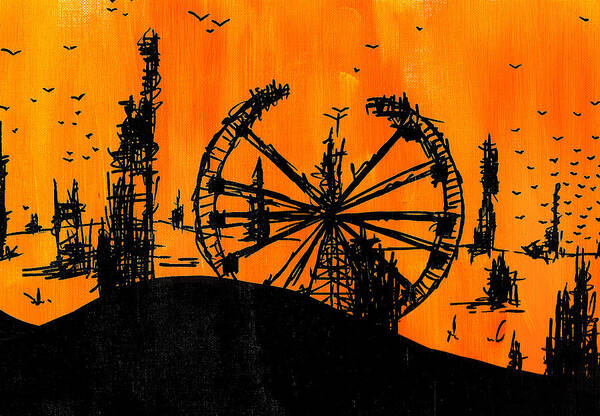 Post Poster featuring the painting Post Apocalyptic Carnival Skyline by Jera Sky