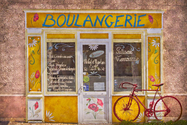 Austria Poster featuring the photograph Red Bike at the Boulangerie by Debra and Dave Vanderlaan
