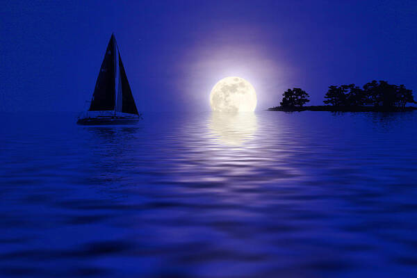 Sailboat Poster featuring the photograph Sailing Into The Moonlight by Cindy Haggerty