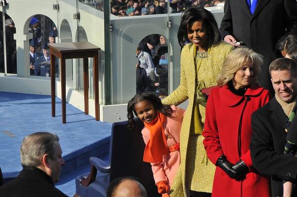 History Poster featuring the photograph Sasha Obama Peeks Around Her Mother by Everett