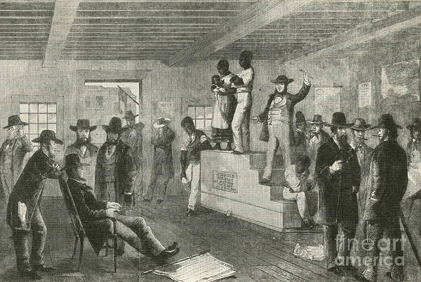 America Poster featuring the photograph Slave Auction, 1861 by Photo Researchers