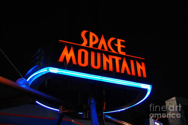 Travelpixpro Disney World Poster featuring the photograph Space Mountain Sign Magic Kingdom Walt Disney World Prints by Shawn O'Brien
